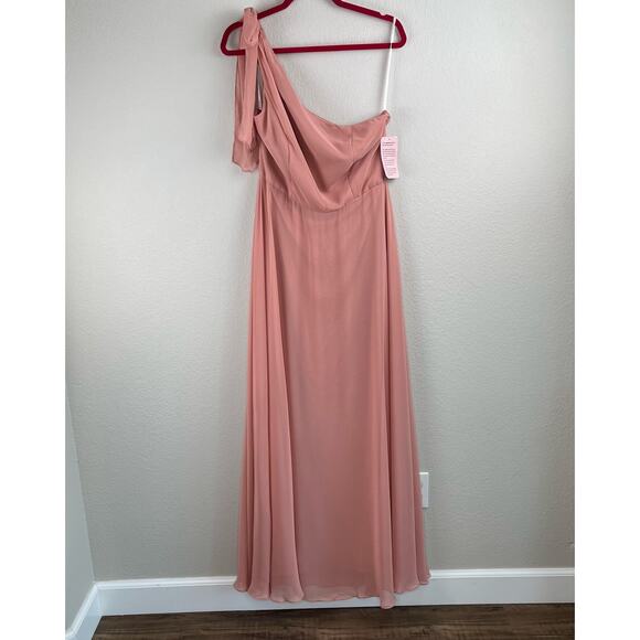 After Six Desert Rose Draped One Shoulder Maxi Dress Gown Scarf Bow 12/Med NWT - Picture 13 of 14